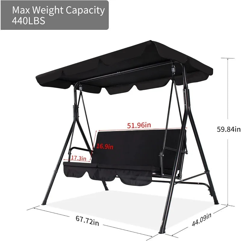 Outdoor Porch Swing with Adjustable Canopy and Durable Steel Frame