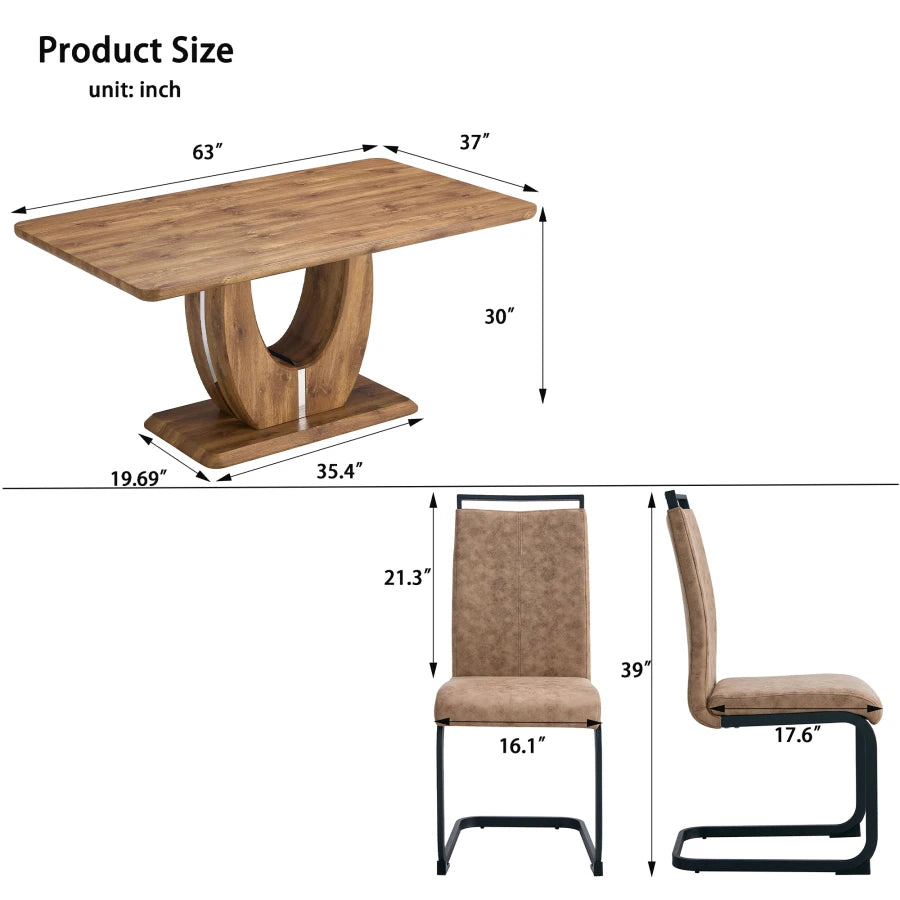 Rectangular Kitchen Table Set with Faux Marble Tabletop＆4 Pu Leather Upholstered Chairs