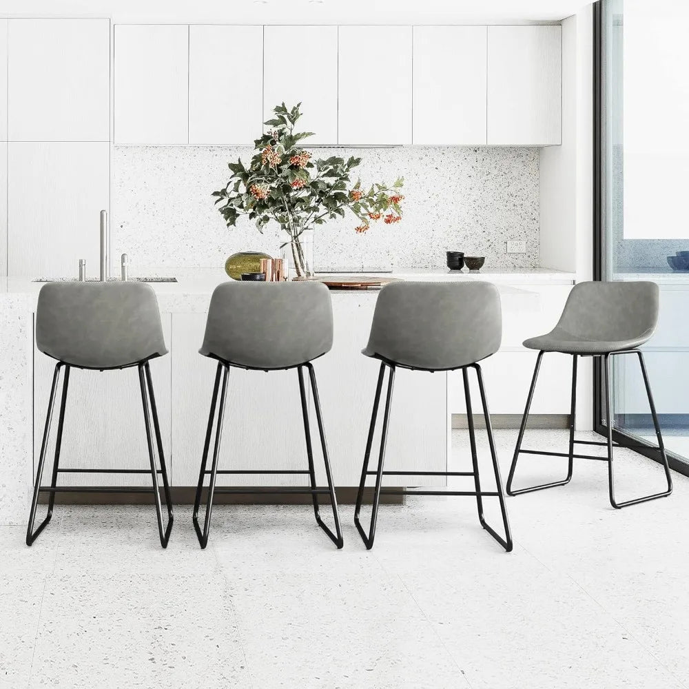 Modern Counter Height Stools with Back and Metal Legs, Set of 4