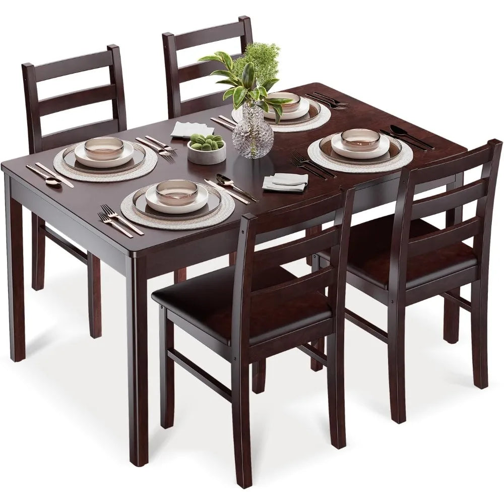 5-Piece Farmhouse Wood Kitchen and Dining Room Table Set