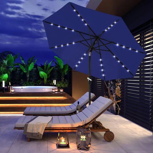 Durable Solar Led Patio Umbrellas With 32LED Lights 9FT