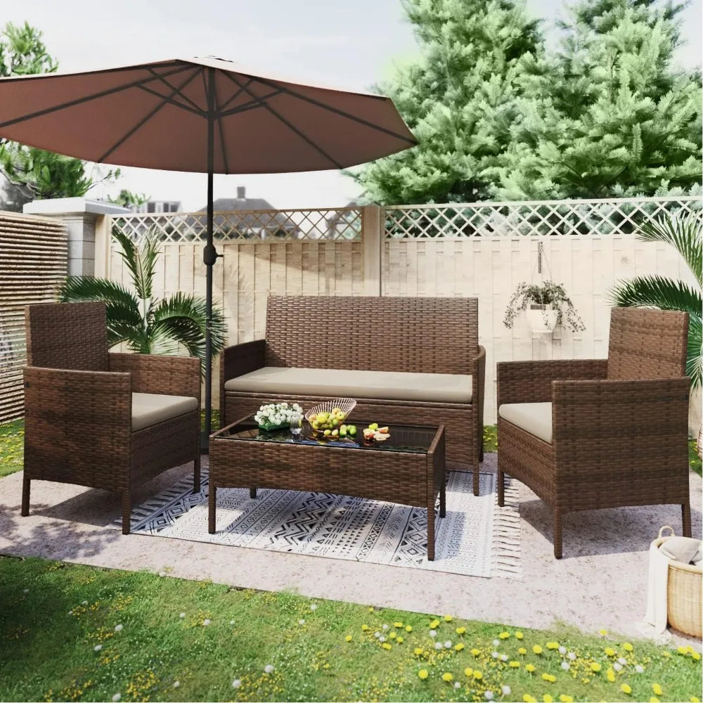 Outdoor Furniture Brown and Beige Outdoor Sessions Chairs Set