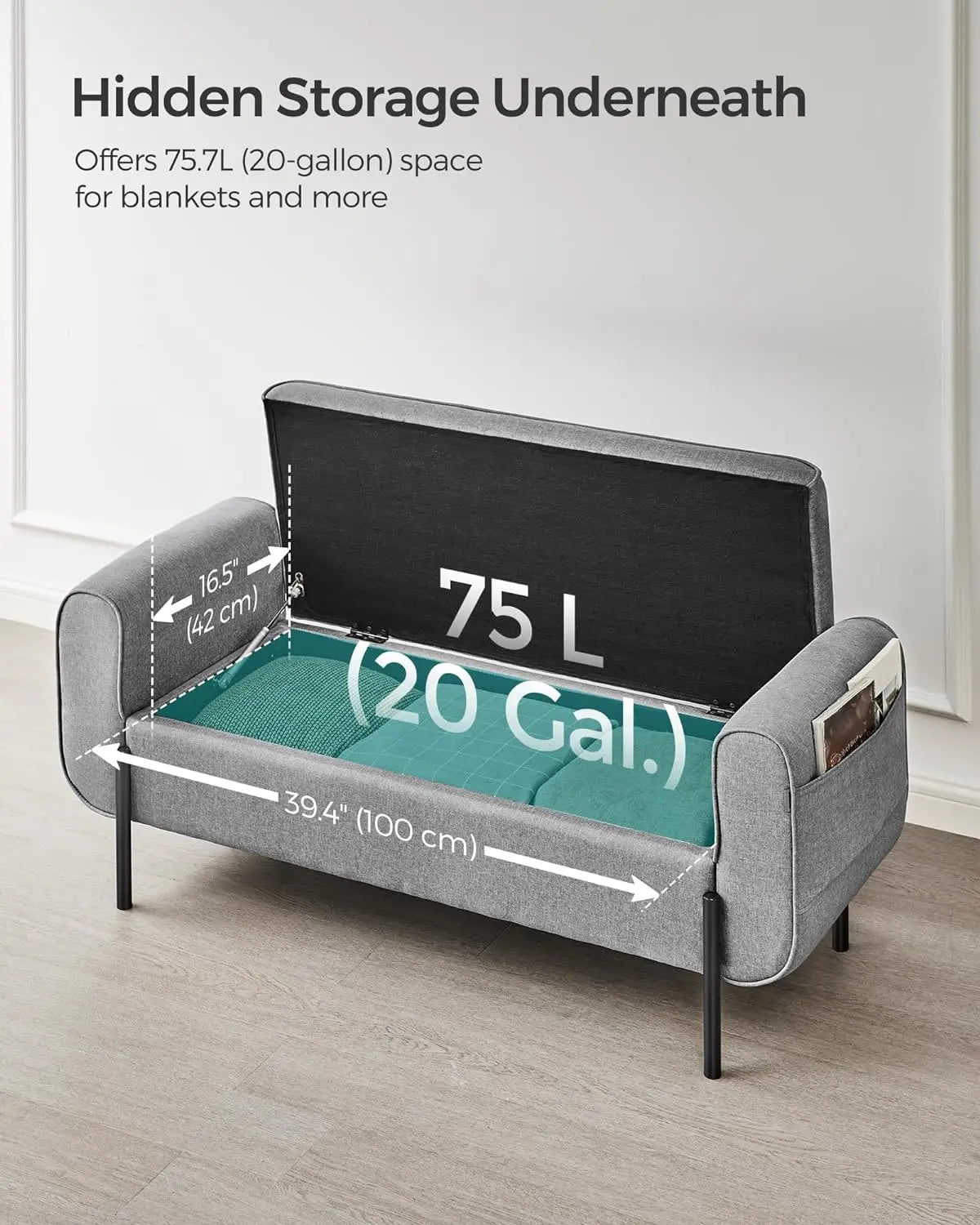 Storage Bench with Armrests, Ottoman