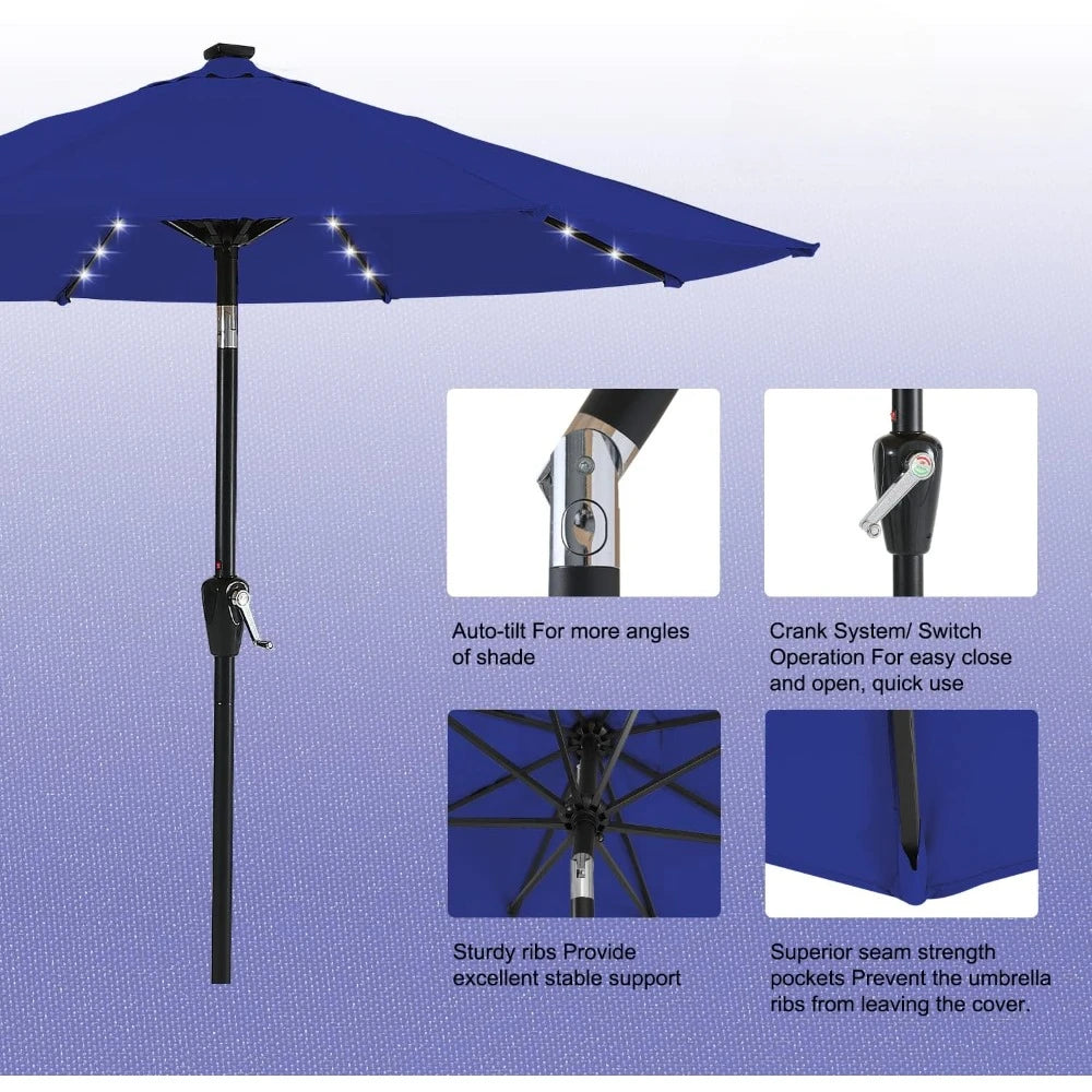 Durable Solar Led Patio Umbrellas With 32LED Lights 9FT