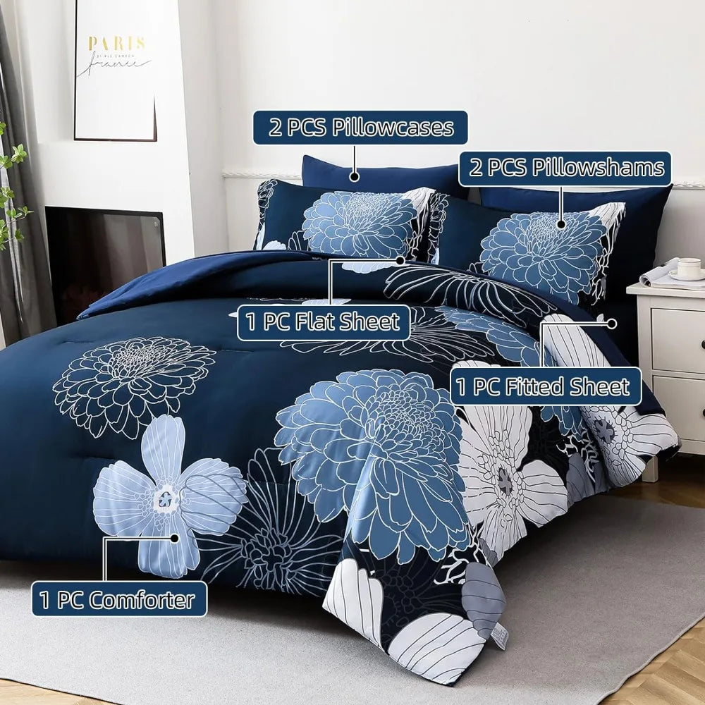 Queen Bed Set in A Bag, 7 pieces, Blue