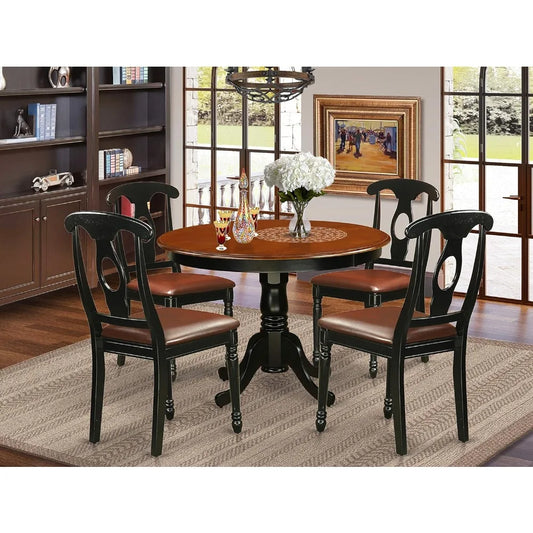 Round Dining Room Table and 4 Faux Leather Upholstered Dining Chairs