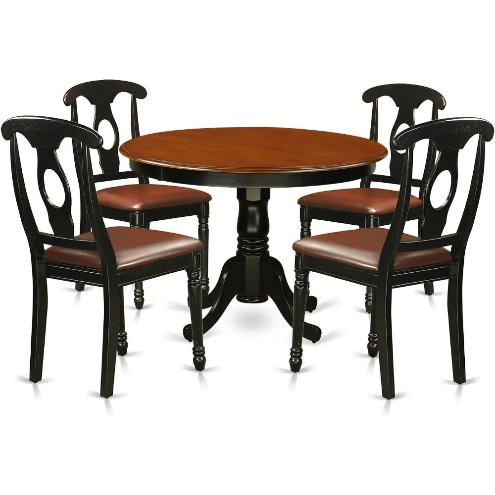 Round Dining Room Table and 4 Faux Leather Upholstered Dining Chairs