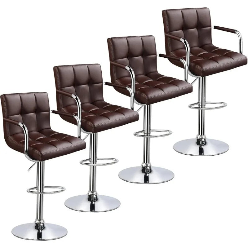 4pcs Adjustable Bar Stools PU Leather Hydraulic Swivel