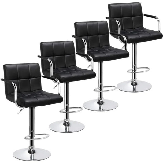 4pcs Adjustable Bar Stools PU Leather Hydraulic Swivel