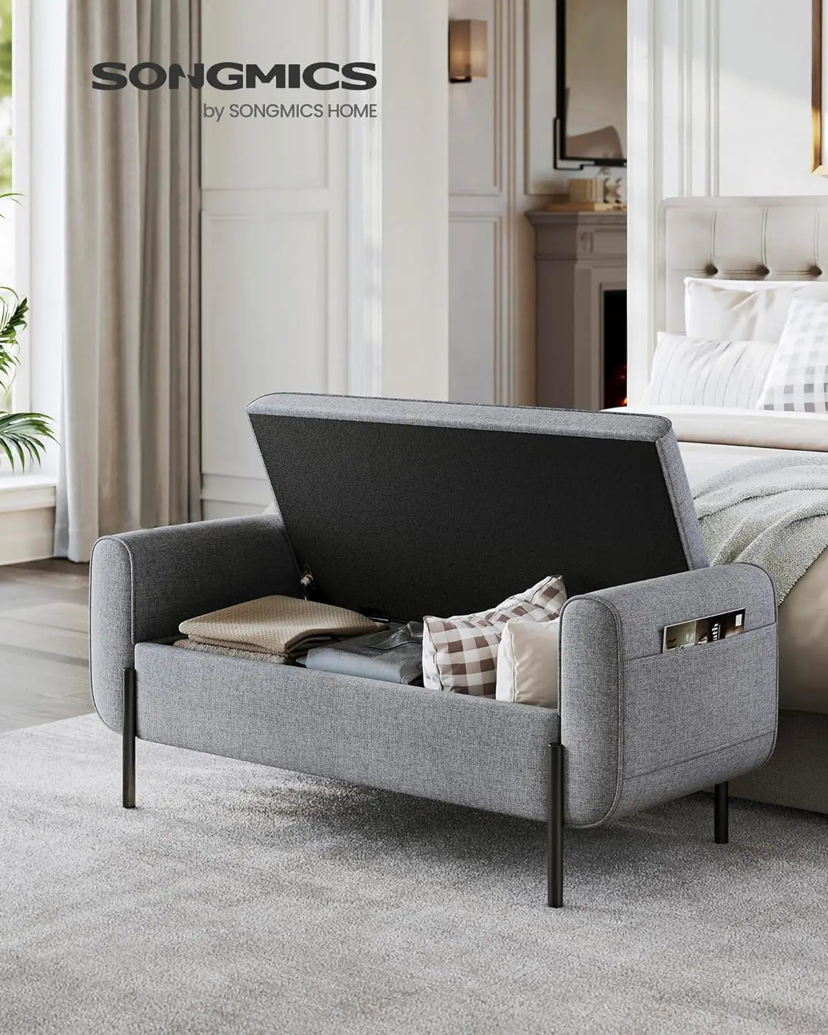 Storage Bench with Armrests, Ottoman